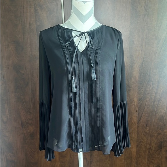 White House Black Market Tops - White House Black Market Black Tie Front Pleated Blouse